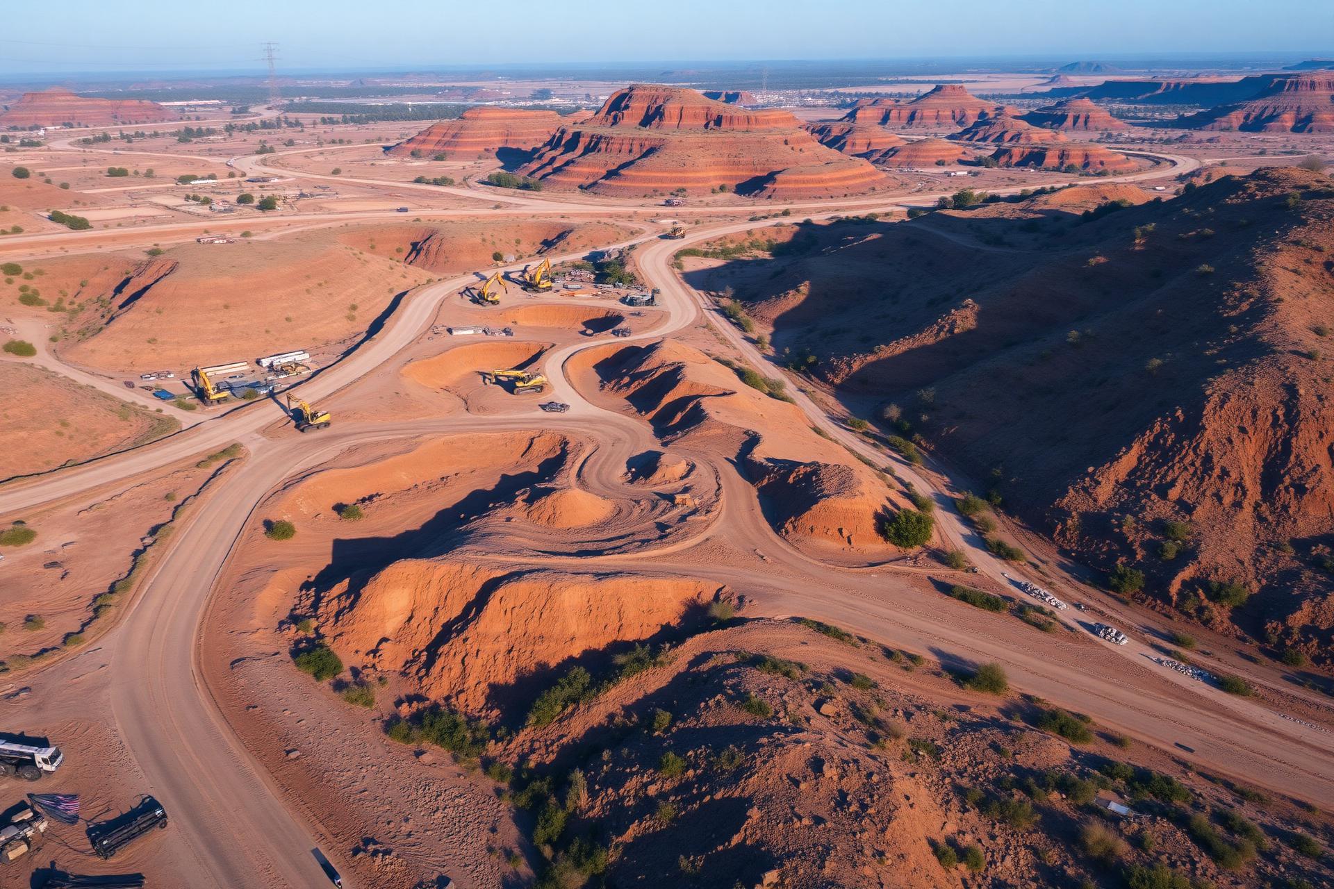 Aerial view of construction site at golden hour